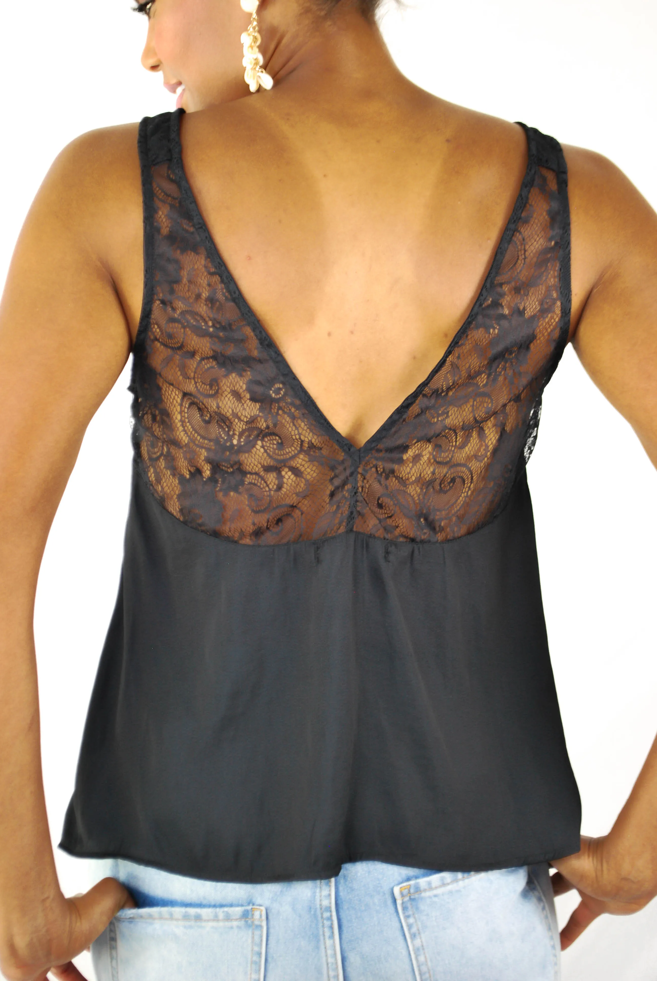 Windley Lace Tank Top - BLACK