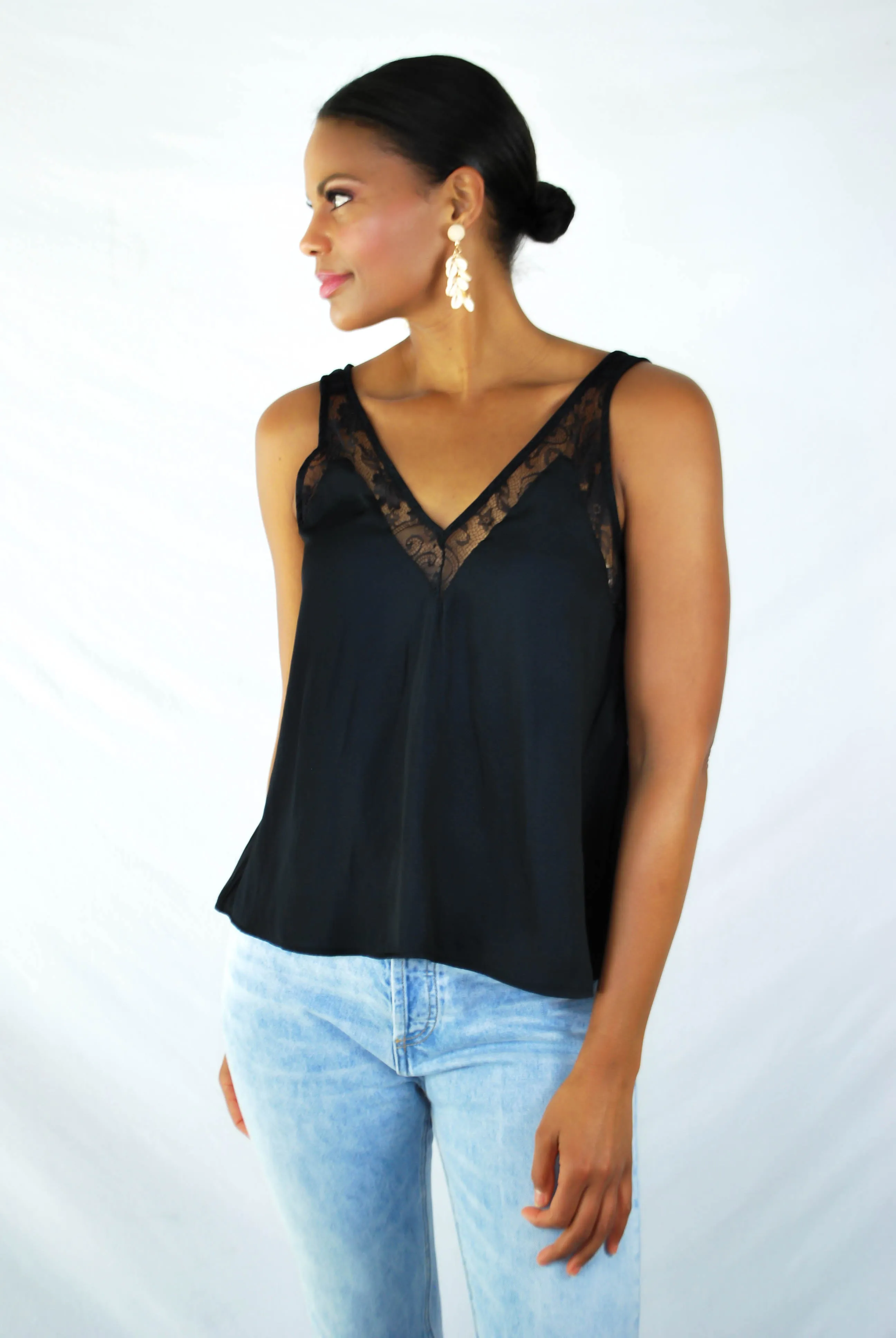 Windley Lace Tank Top - BLACK