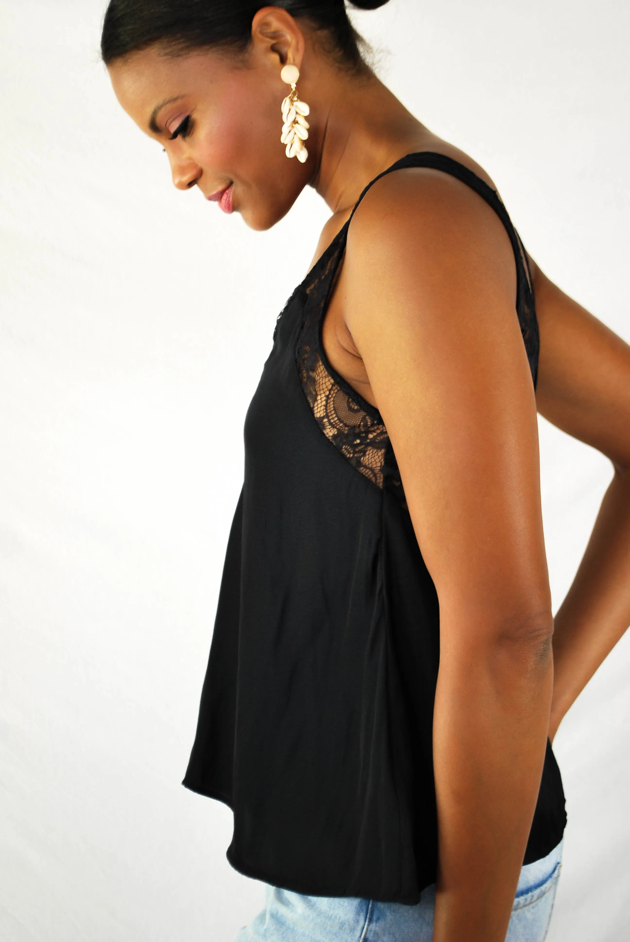 Windley Lace Tank Top - BLACK