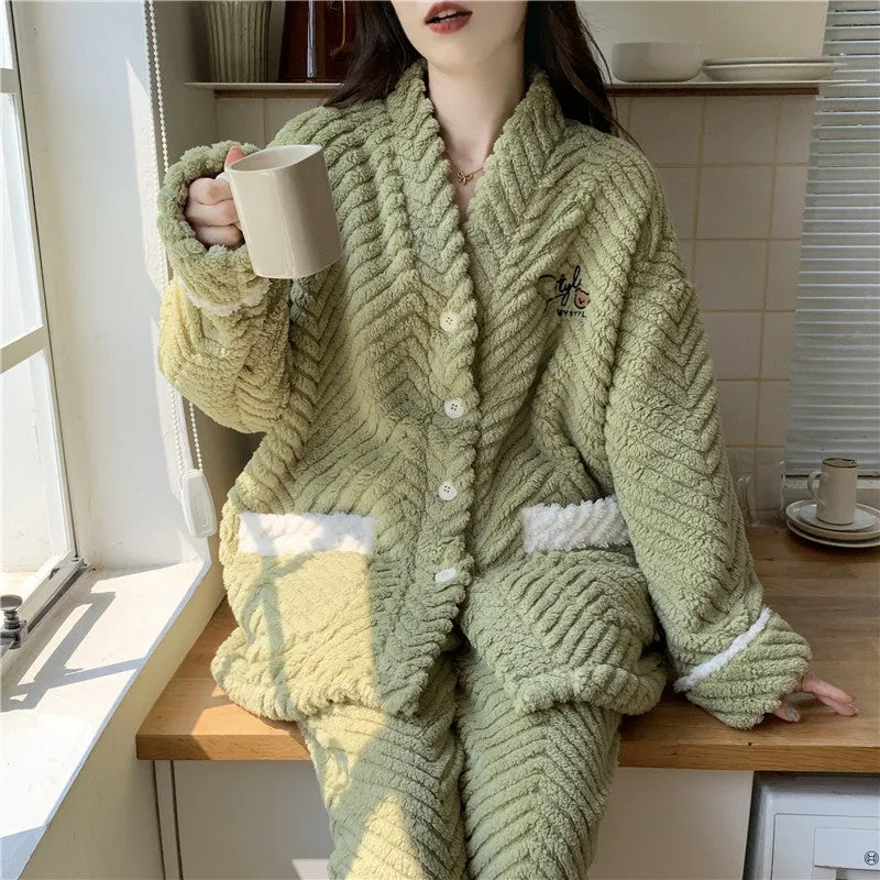 Winter Thickened Plus Size Keep Warm Coral Velvet Pajamas Women