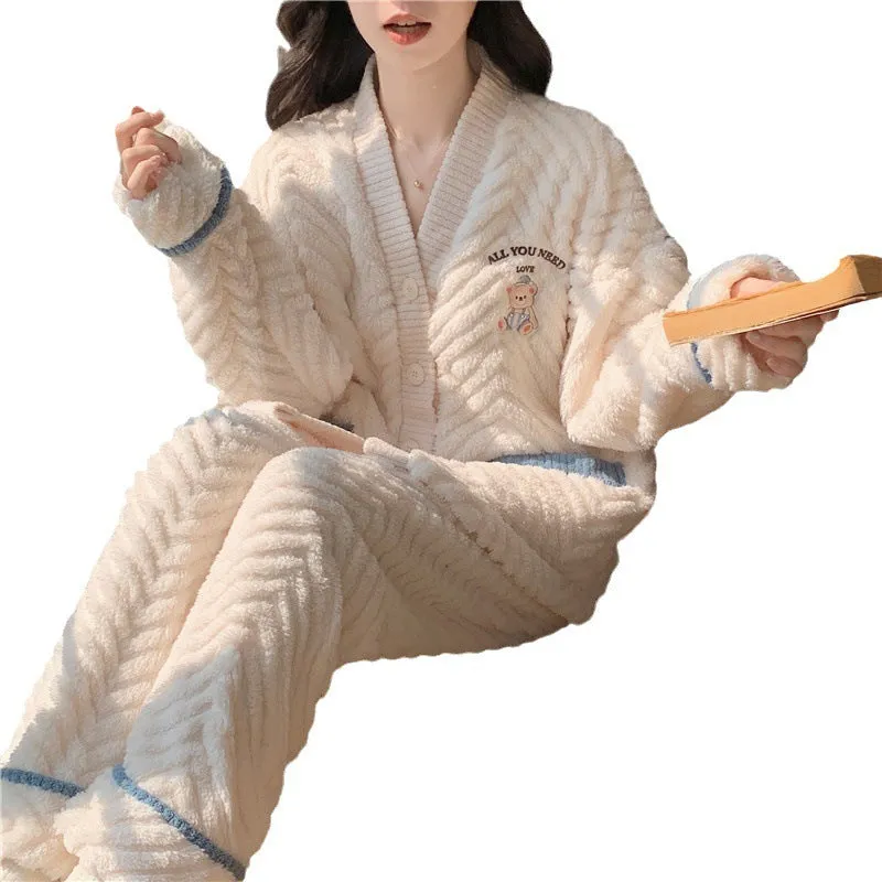 Winter Thickened Plus Size Keep Warm Coral Velvet Pajamas Women