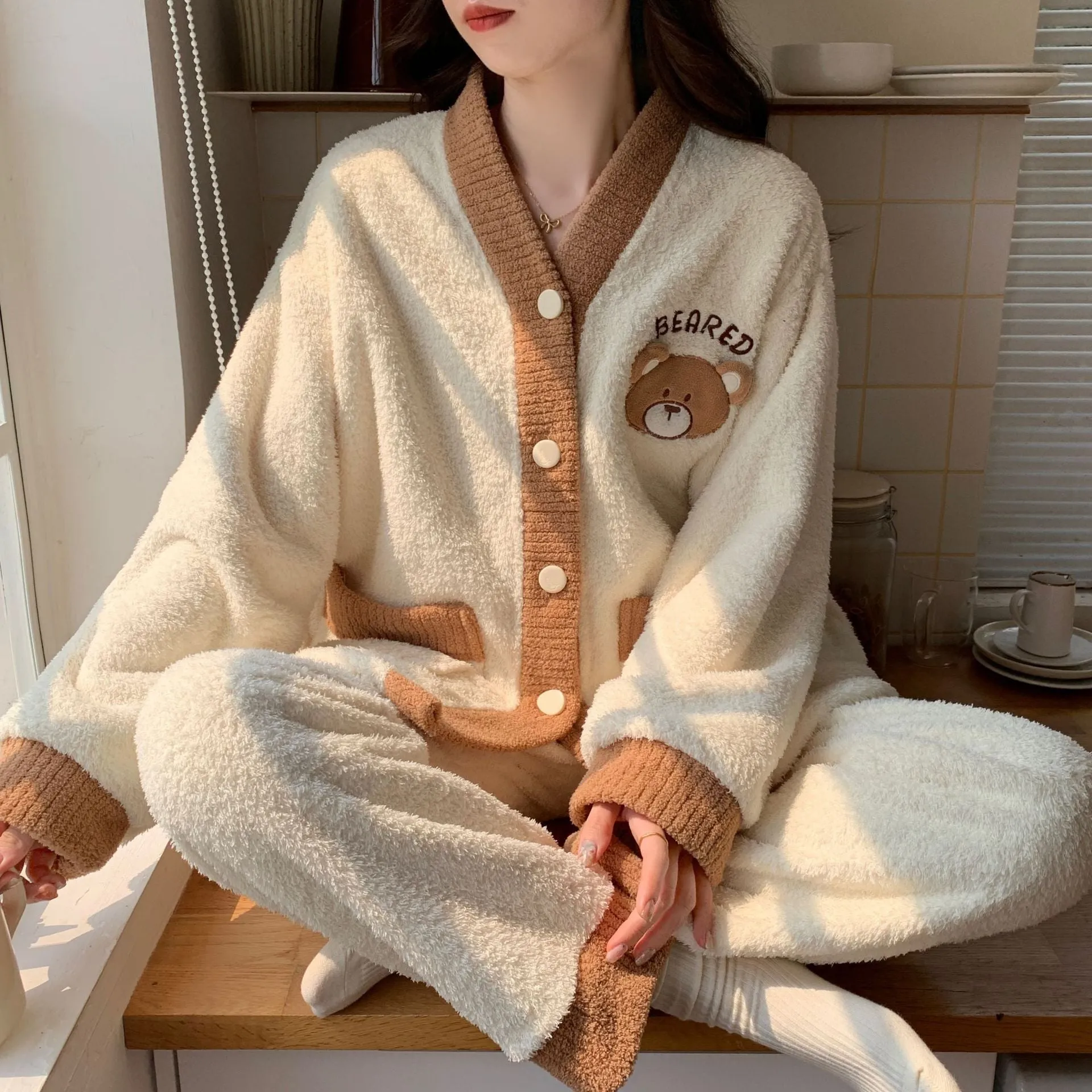 Winter Thickened Plus Size Keep Warm Coral Velvet Pajamas Women