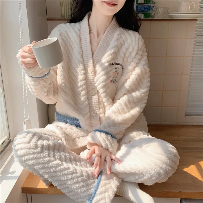 Winter Thickened Plus Size Keep Warm Coral Velvet Pajamas Women