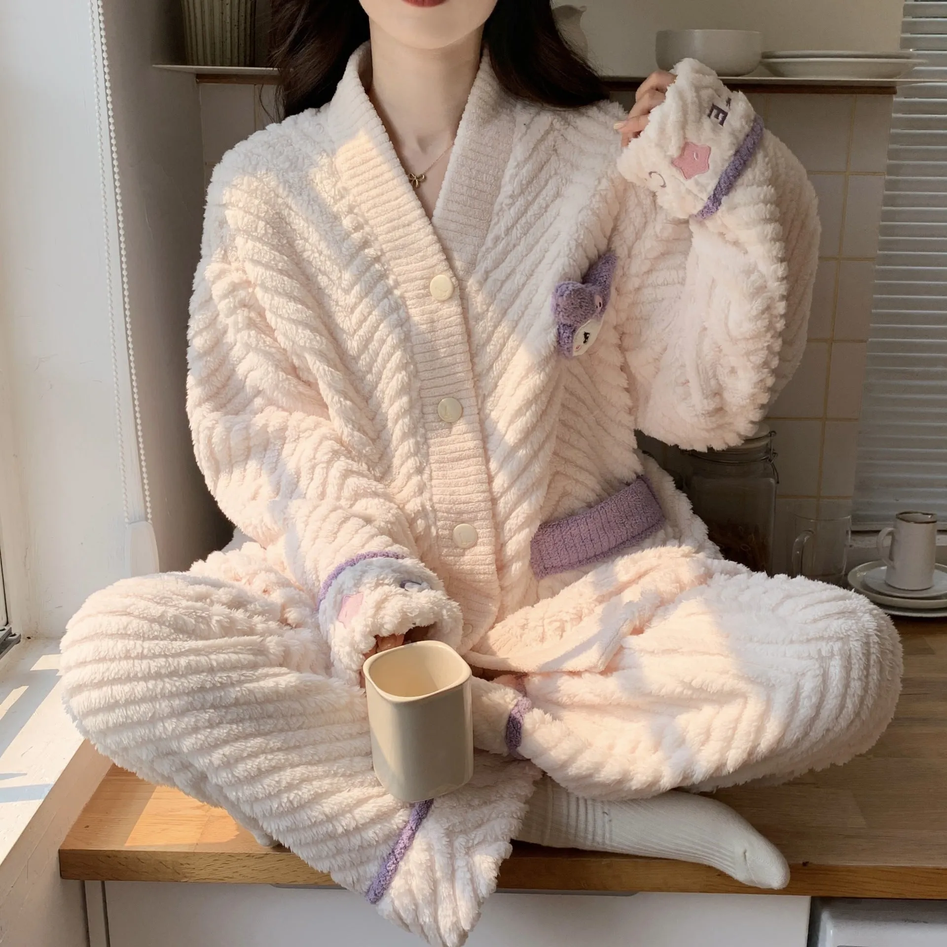 Winter Thickened Plus Size Keep Warm Coral Velvet Pajamas Women
