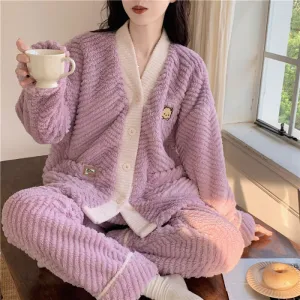 Winter Thickened Plus Size Keep Warm Coral Velvet Pajamas Women