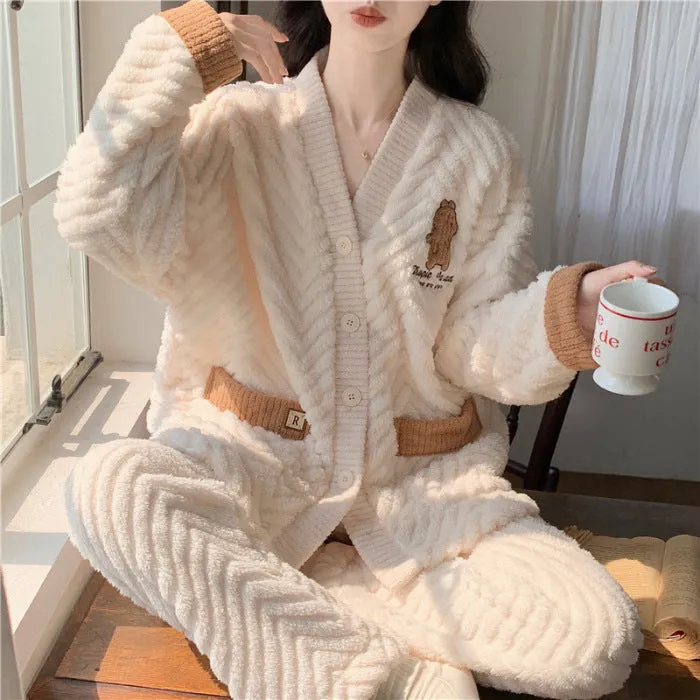 Winter Thickened Plus Size Keep Warm Coral Velvet Pajamas Women