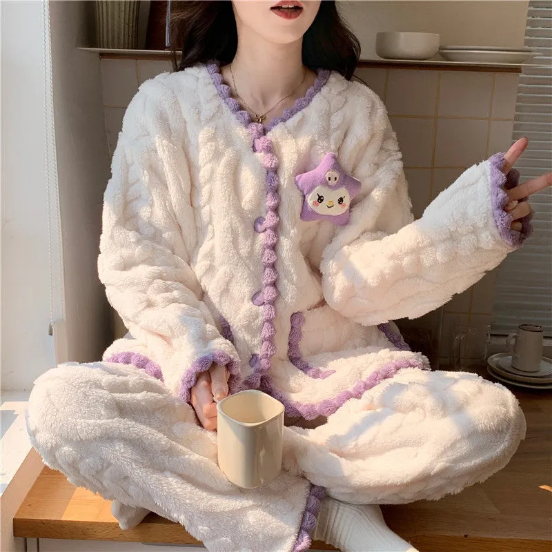 Winter Thickened Plus Size Keep Warm Coral Velvet Pajamas Women