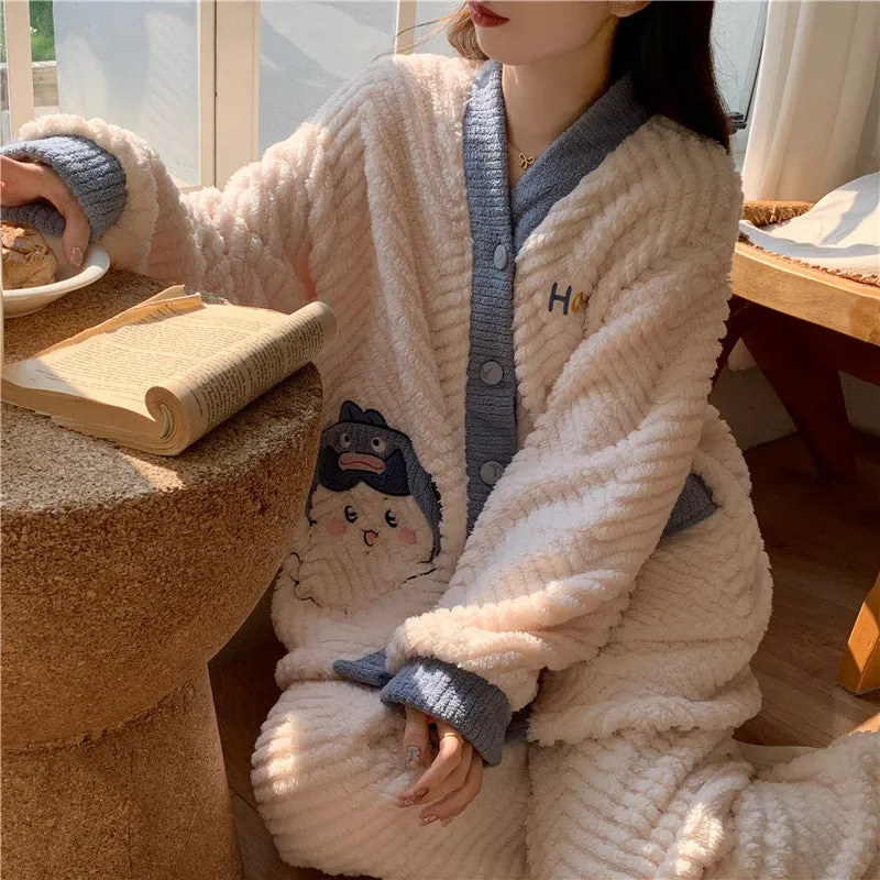 Winter Thickened Plus Size Keep Warm Coral Velvet Pajamas Women