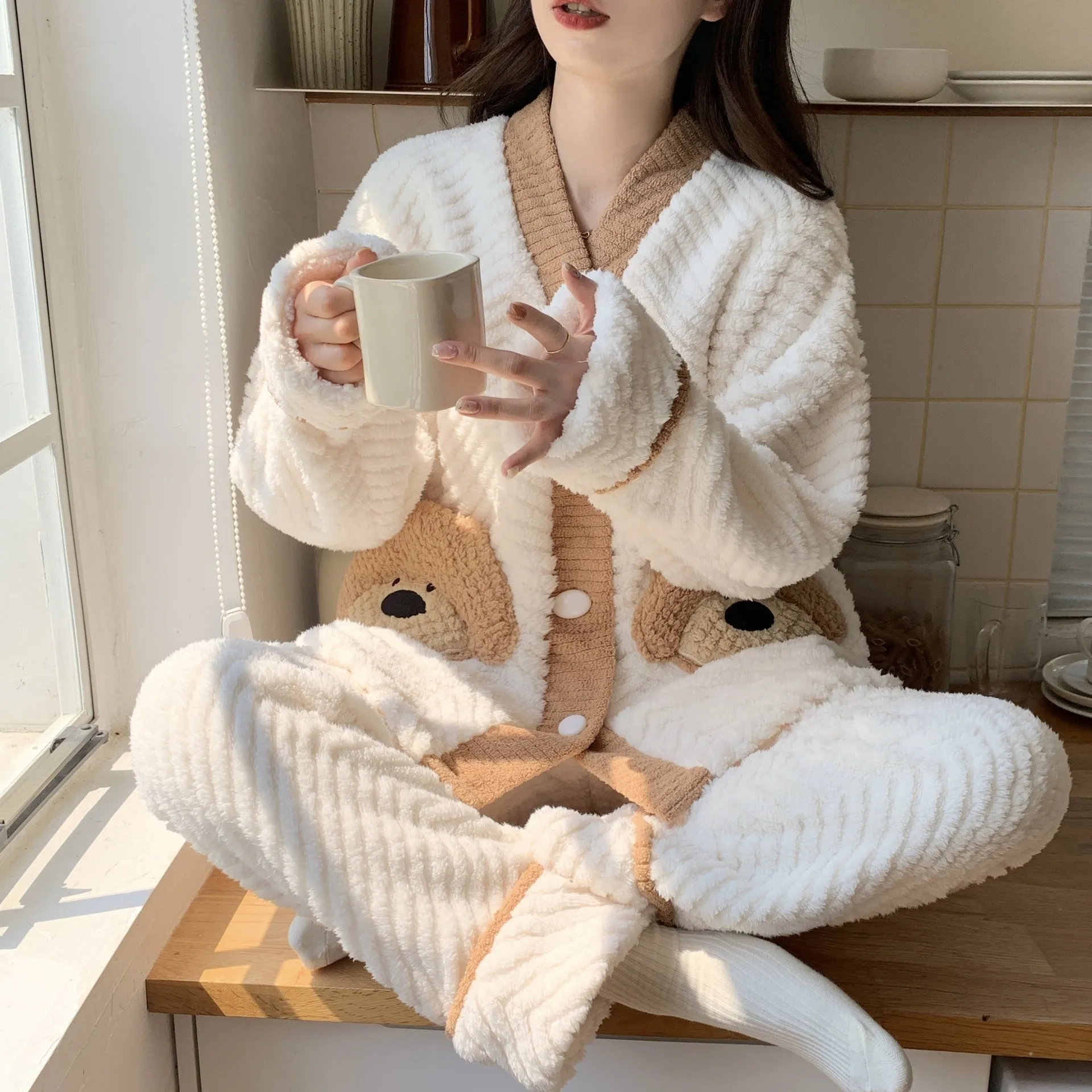 Winter Thickened Plus Size Keep Warm Coral Velvet Pajamas Women