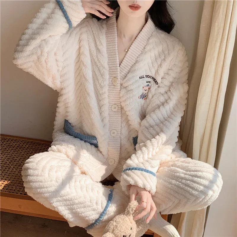 Winter Thickened Plus Size Keep Warm Coral Velvet Pajamas Women
