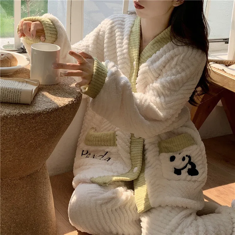 Winter Thickened Plus Size Keep Warm Coral Velvet Pajamas Women