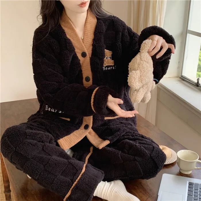 Winter Thickened Plus Size Keep Warm Coral Velvet Pajamas Women