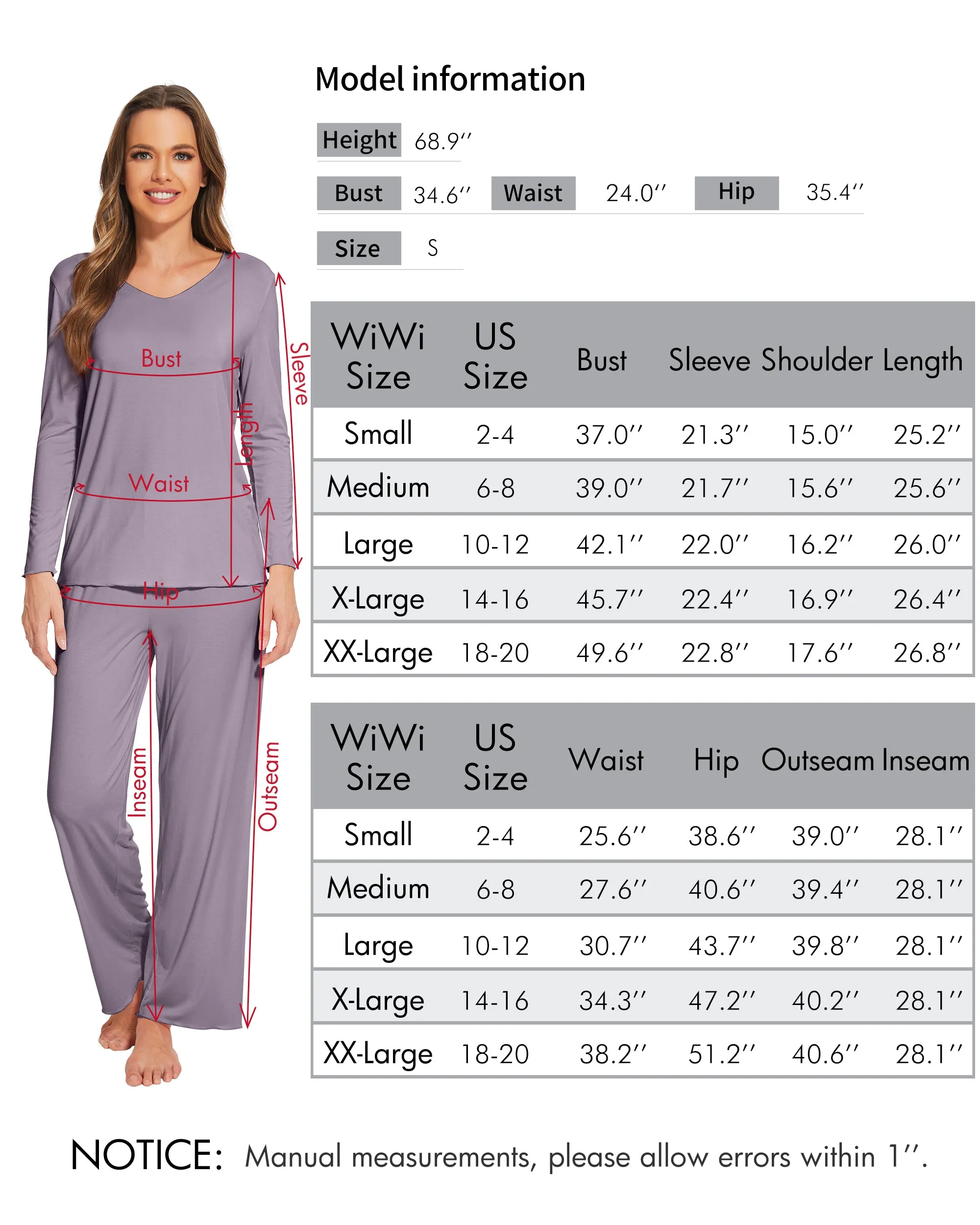 WiWi Bamboo Pajamas Set for Women