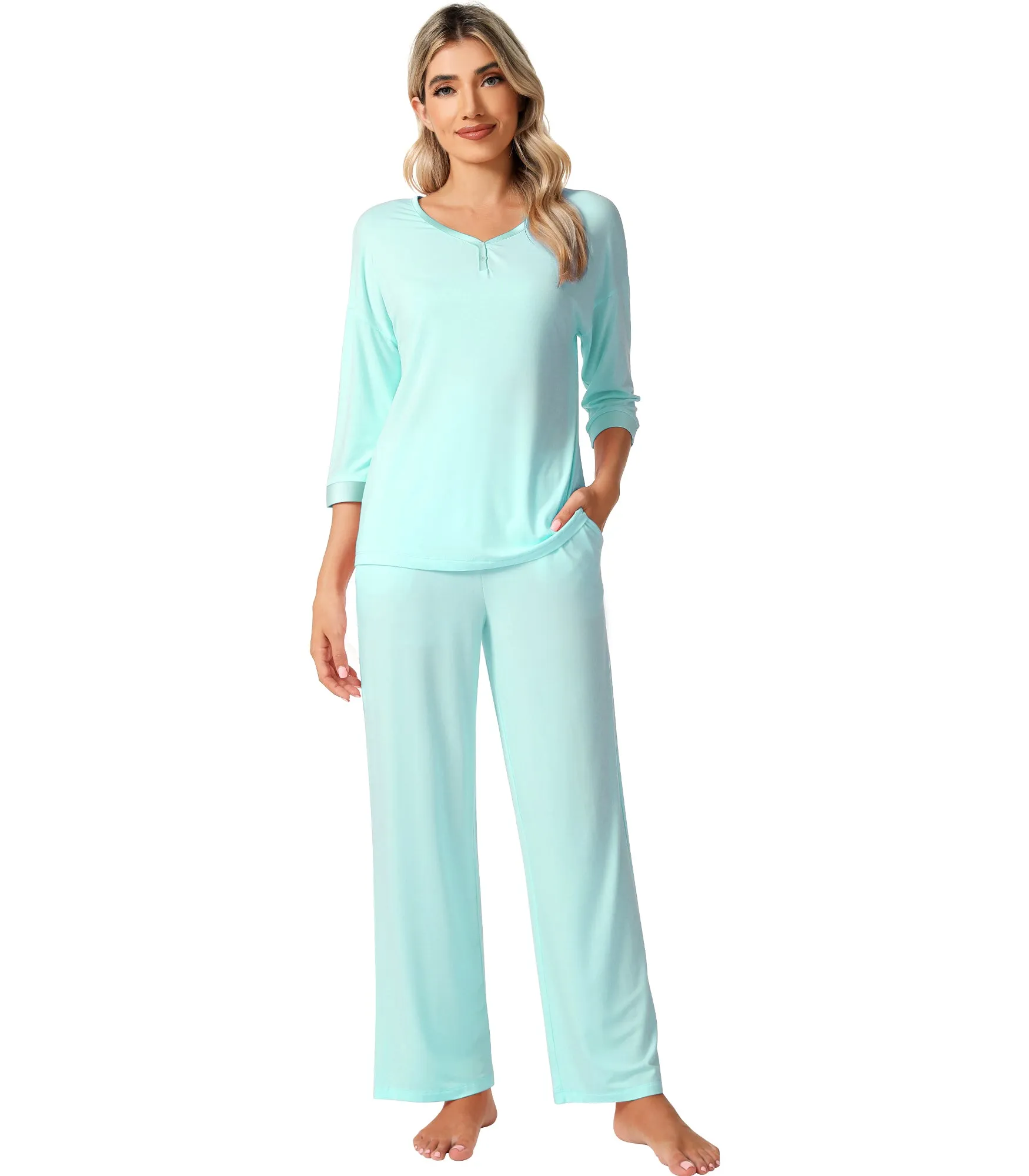 WiWi Bamboo Soft Satin Trimmed Pajamas Set