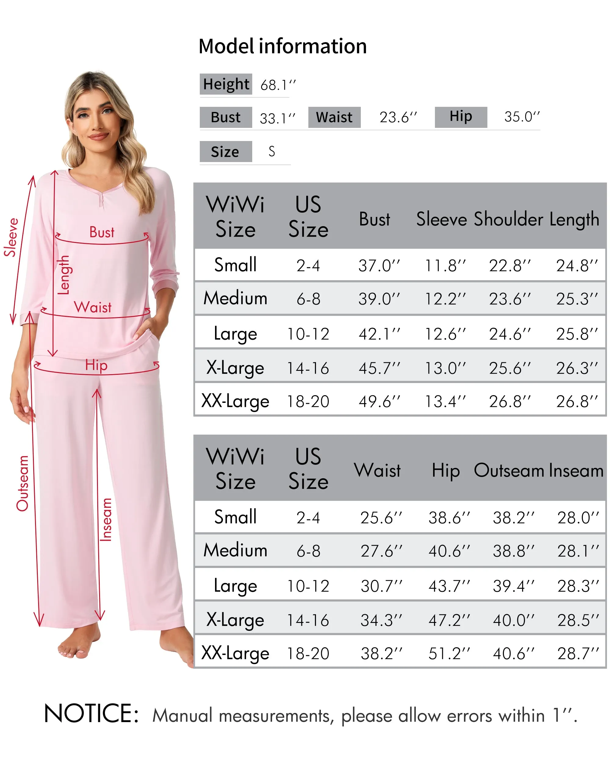 WiWi Bamboo Soft Satin Trimmed Pajamas Set