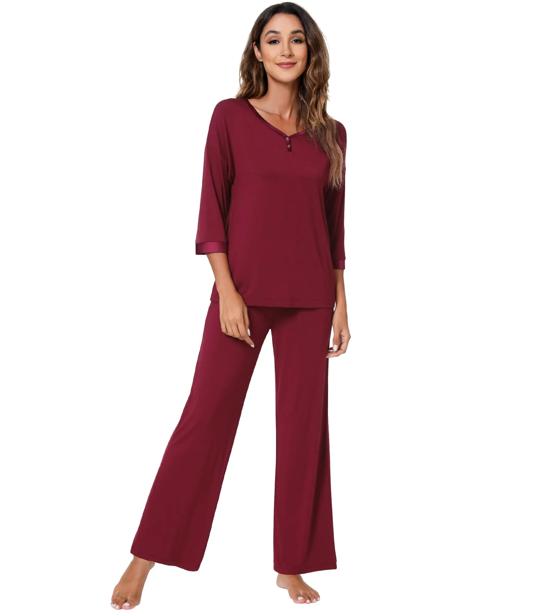 WiWi Bamboo Soft Satin Trimmed Pajamas Set