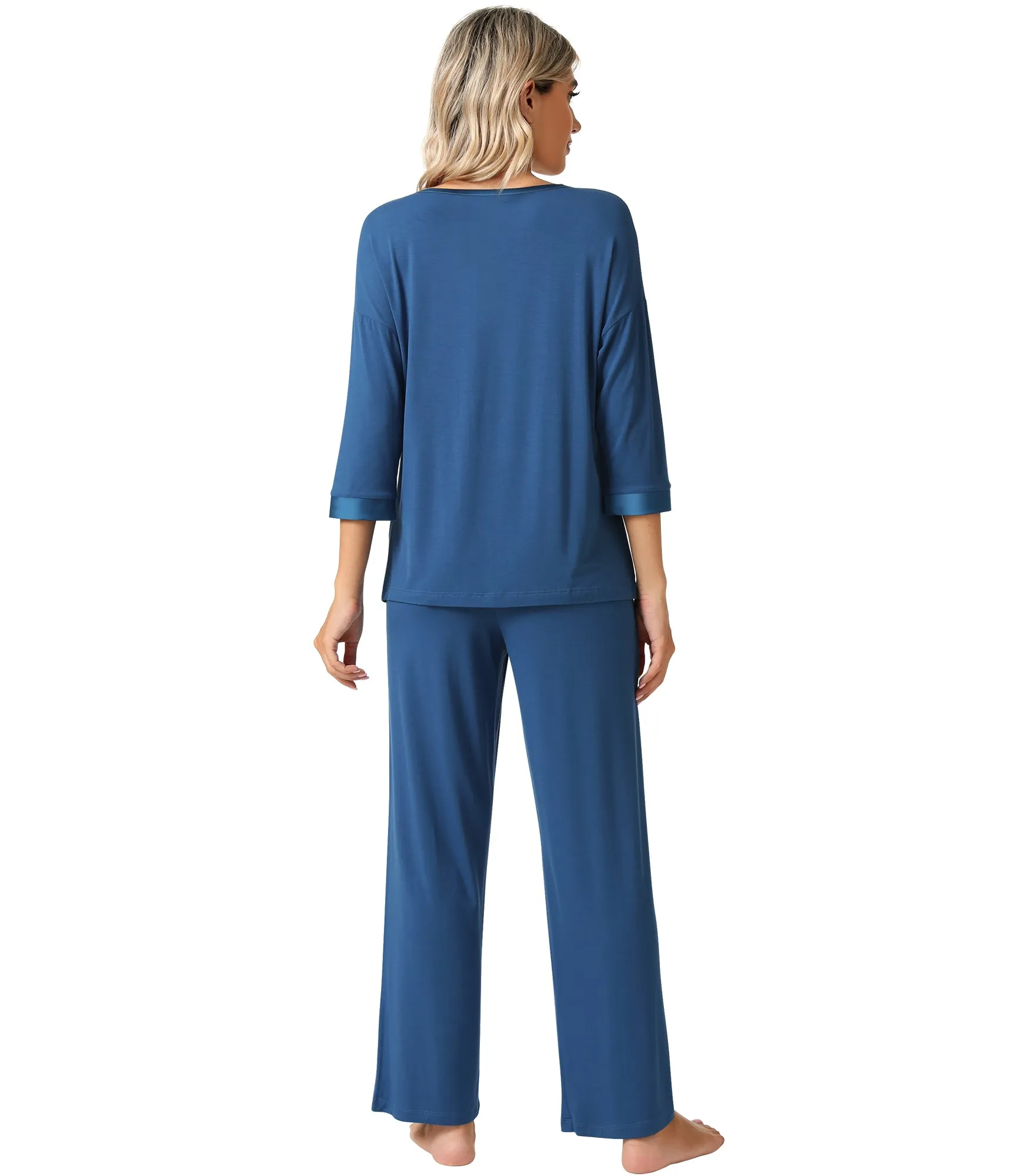 WiWi Bamboo Soft Satin Trimmed Pajamas Set