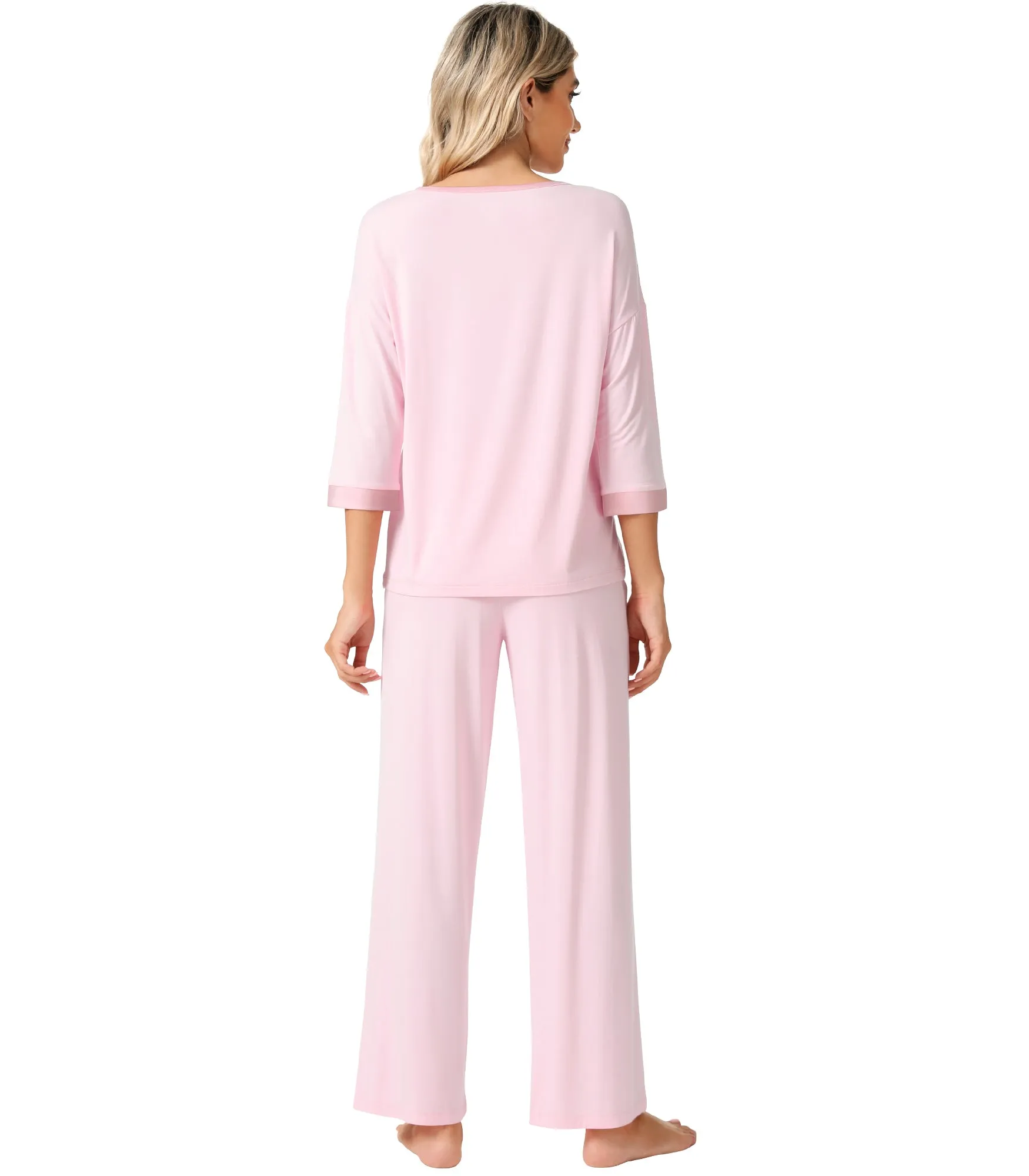 WiWi Bamboo Soft Satin Trimmed Pajamas Set