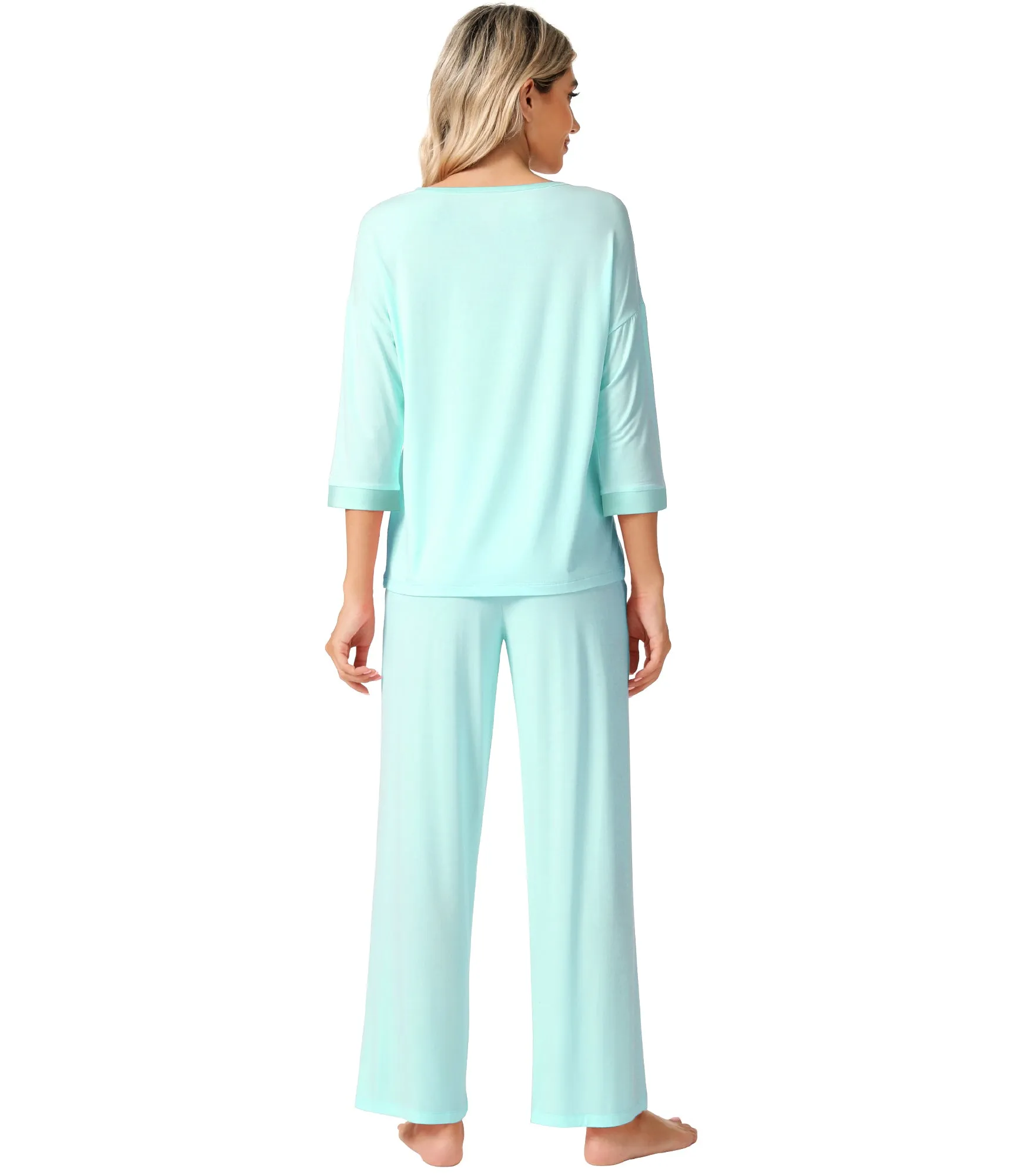WiWi Bamboo Soft Satin Trimmed Pajamas Set