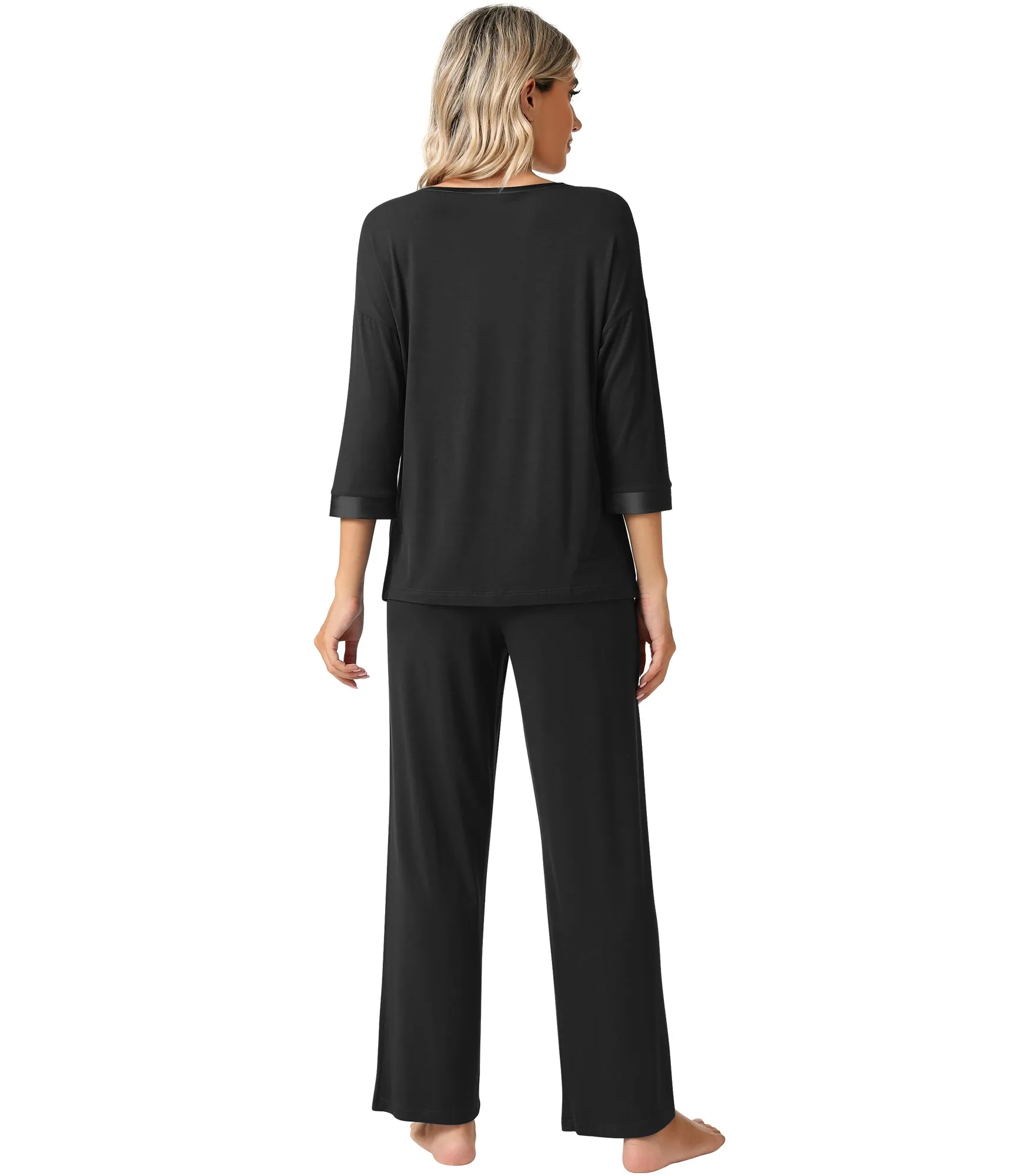 WiWi Bamboo Soft Satin Trimmed Pajamas Set