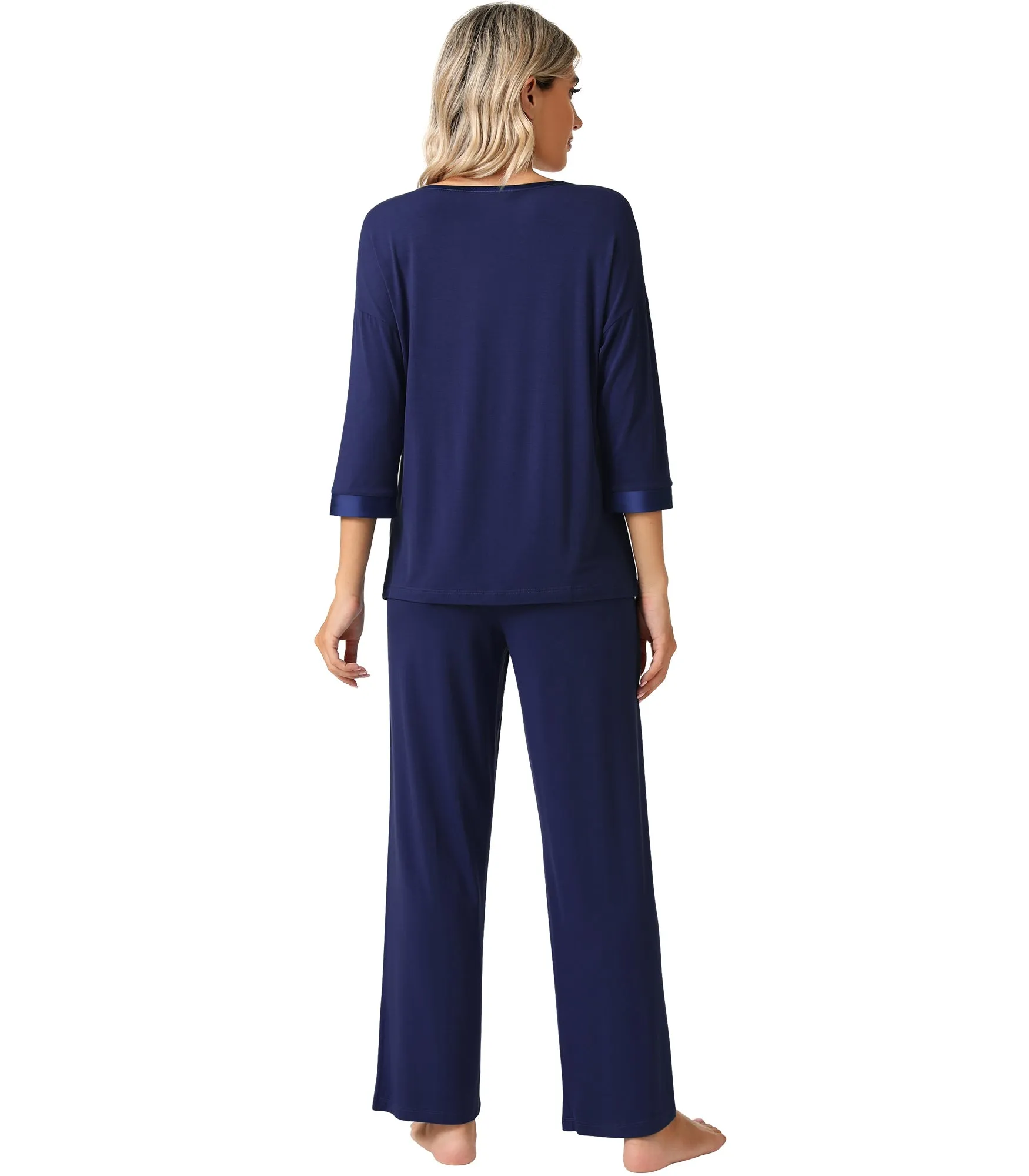 WiWi Bamboo Soft Satin Trimmed Pajamas Set