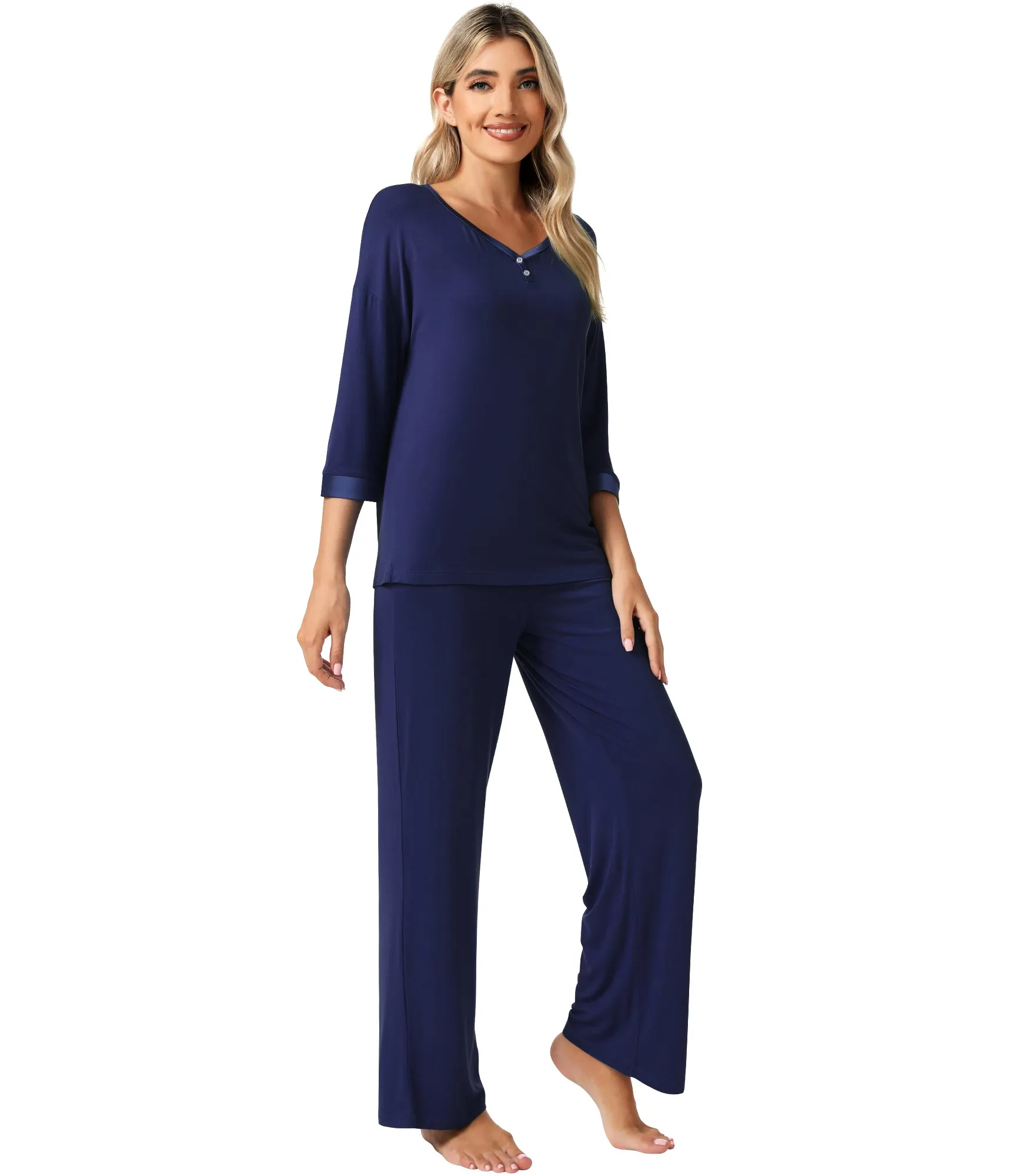 WiWi Bamboo Soft Satin Trimmed Pajamas Set