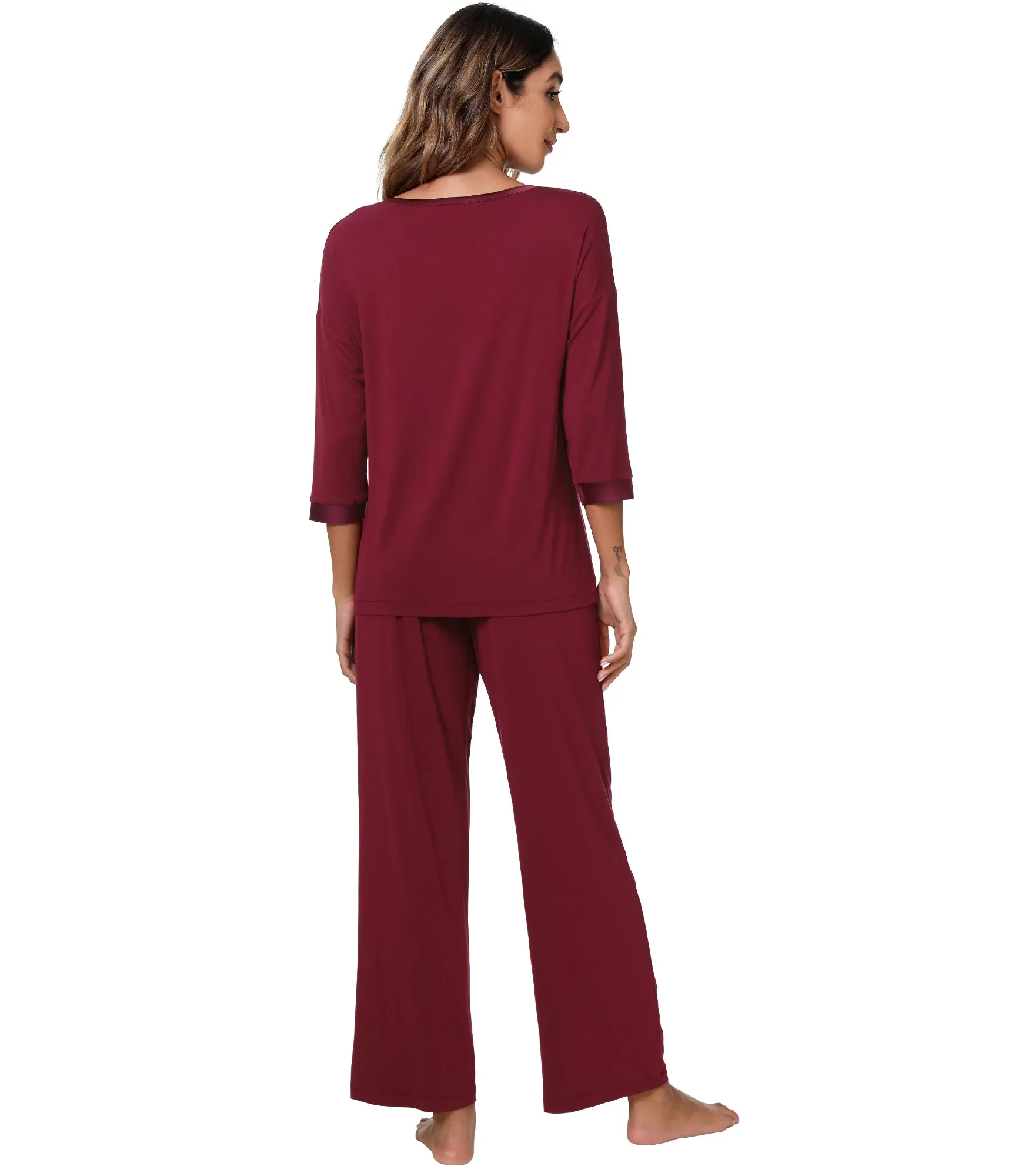 WiWi Bamboo Soft Satin Trimmed Pajamas Set