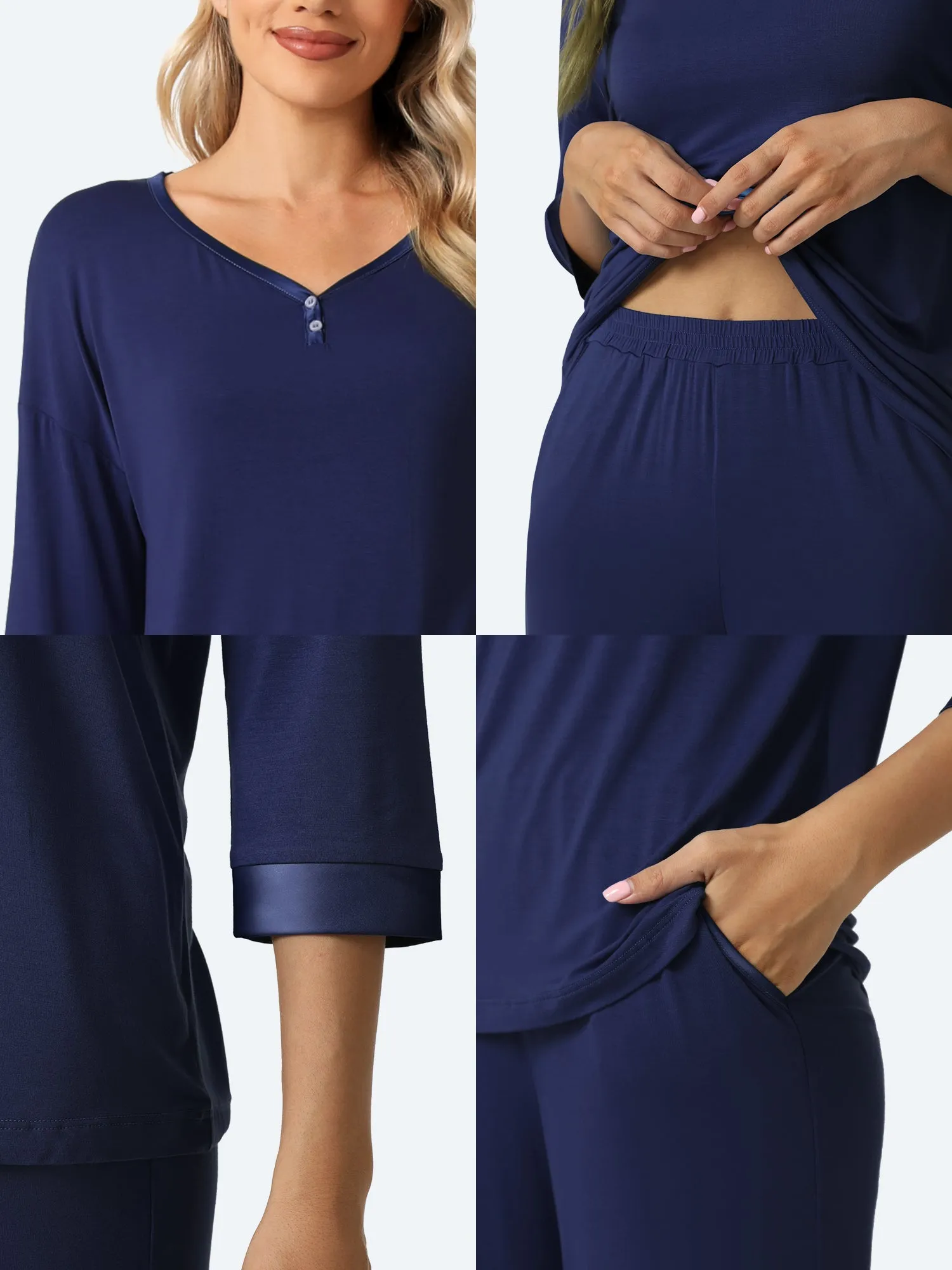 WiWi Bamboo Soft Satin Trimmed Pajamas Set