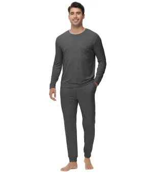 WiWi French Terry Men's Pajama Sets Sweatsuit Long Sleeve Top and Pants with Pockets