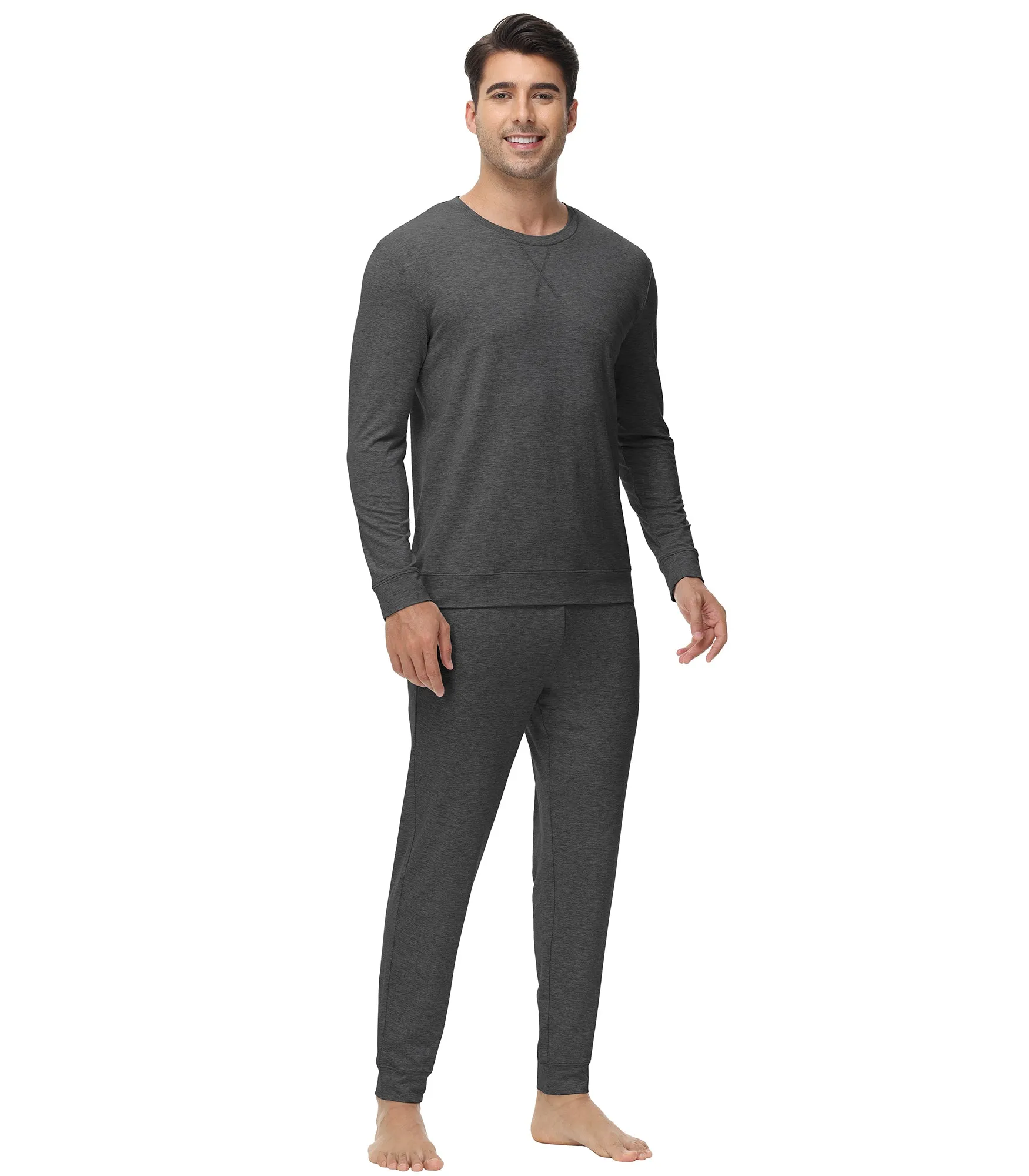 WiWi French Terry Men's Pajama Sets Sweatsuit Long Sleeve Top and Pants with Pockets