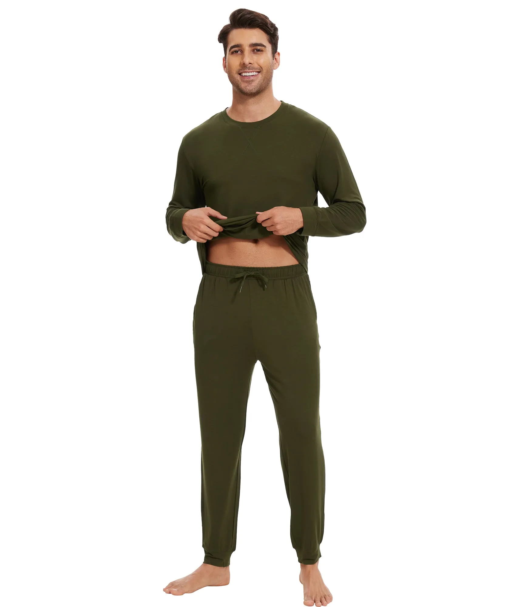 WiWi French Terry Men's Pajama Sets Sweatsuit Long Sleeve Top and Pants with Pockets