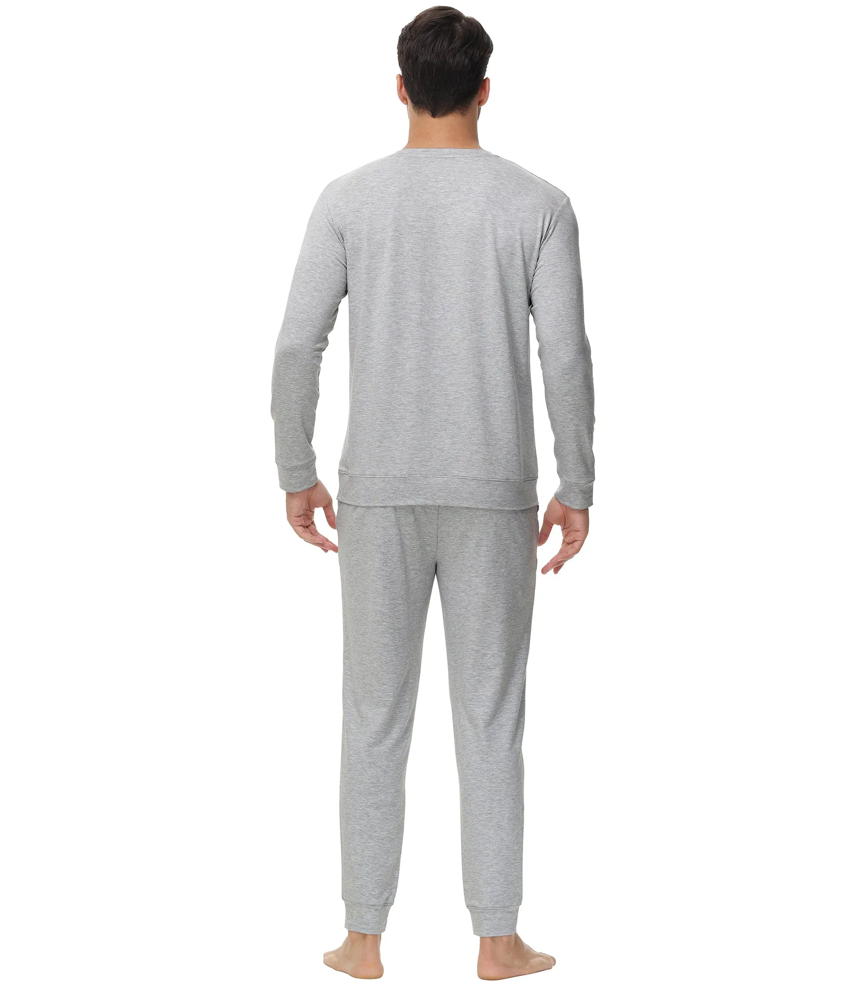 WiWi French Terry Men's Pajama Sets Sweatsuit Long Sleeve Top and Pants with Pockets