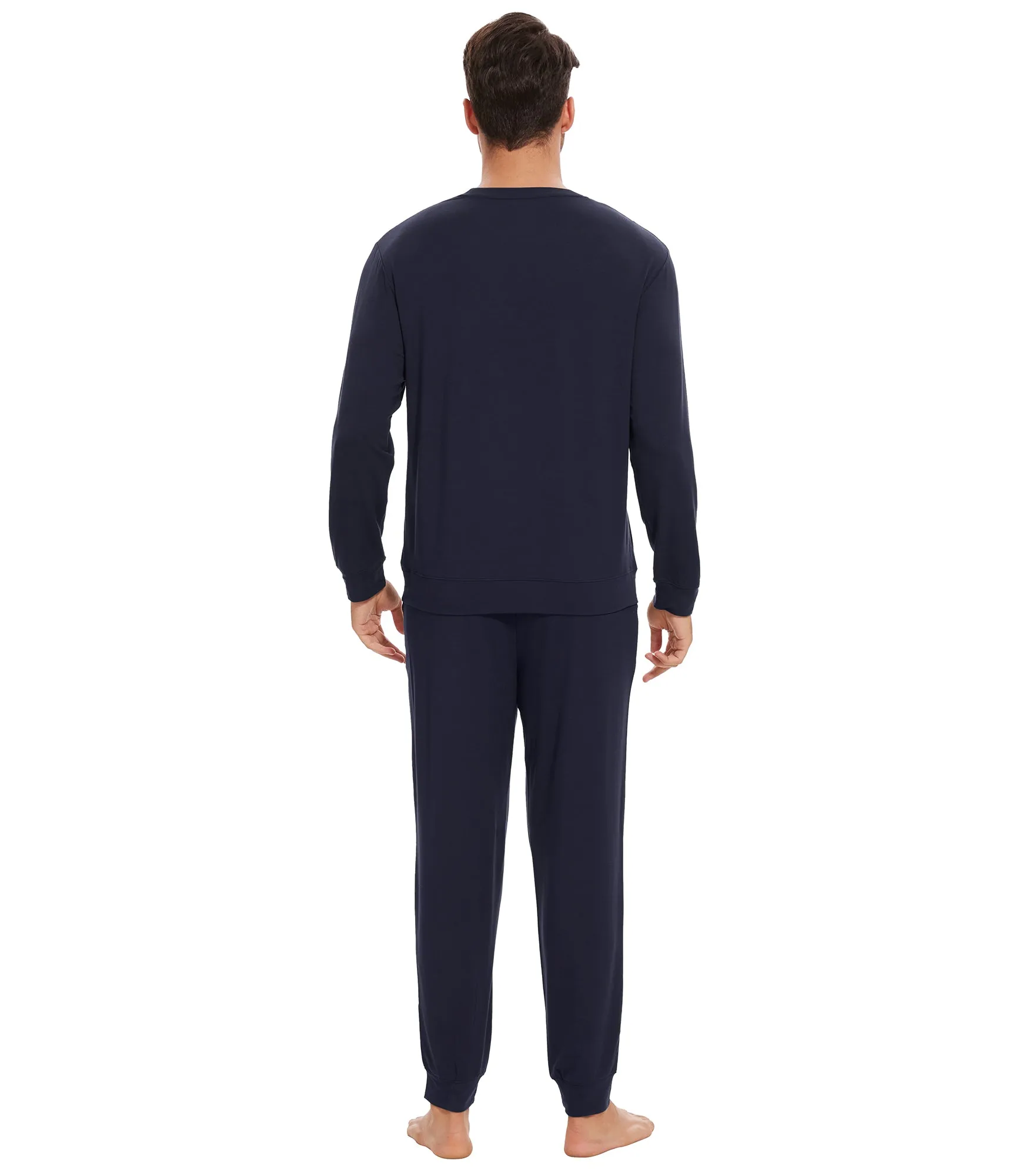 WiWi French Terry Men's Pajama Sets Sweatsuit Long Sleeve Top and Pants with Pockets