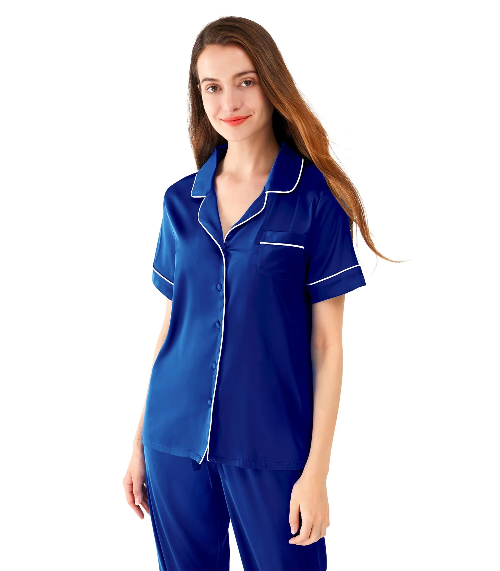 WiWi Womens Satin Pajamas Set Button Down Sleepwear