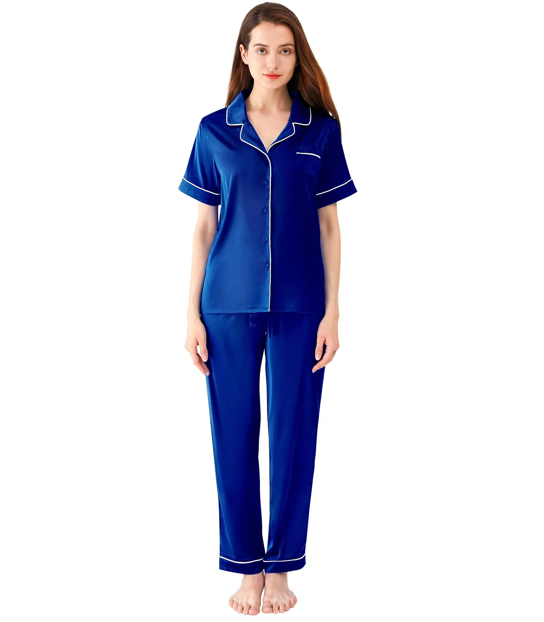 WiWi Womens Satin Pajamas Set Button Down Sleepwear
