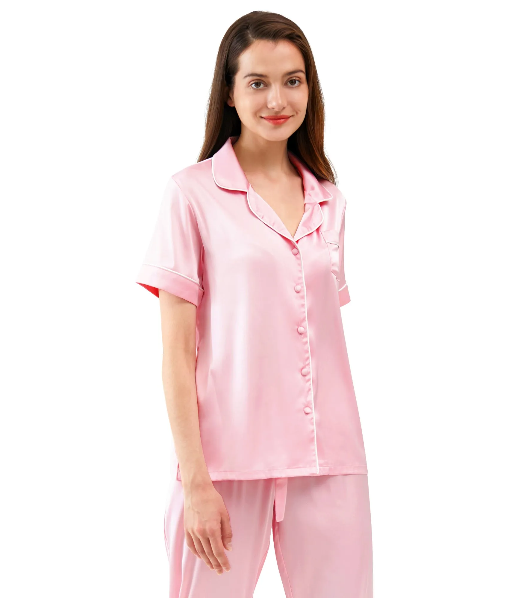 WiWi Womens Satin Pajamas Set Button Down Sleepwear