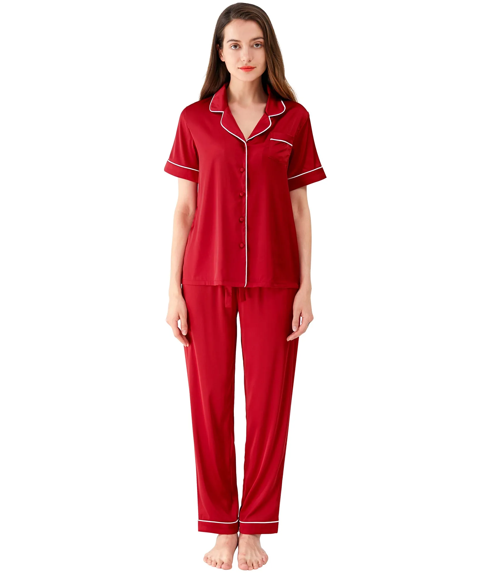 WiWi Womens Satin Pajamas Set Button Down Sleepwear