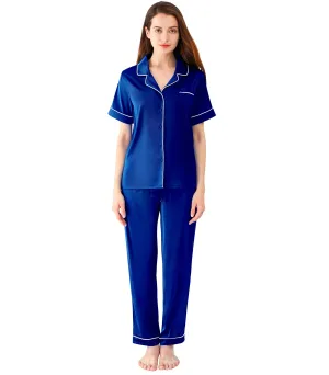 WiWi Womens Satin Pajamas Set Button Down Sleepwear