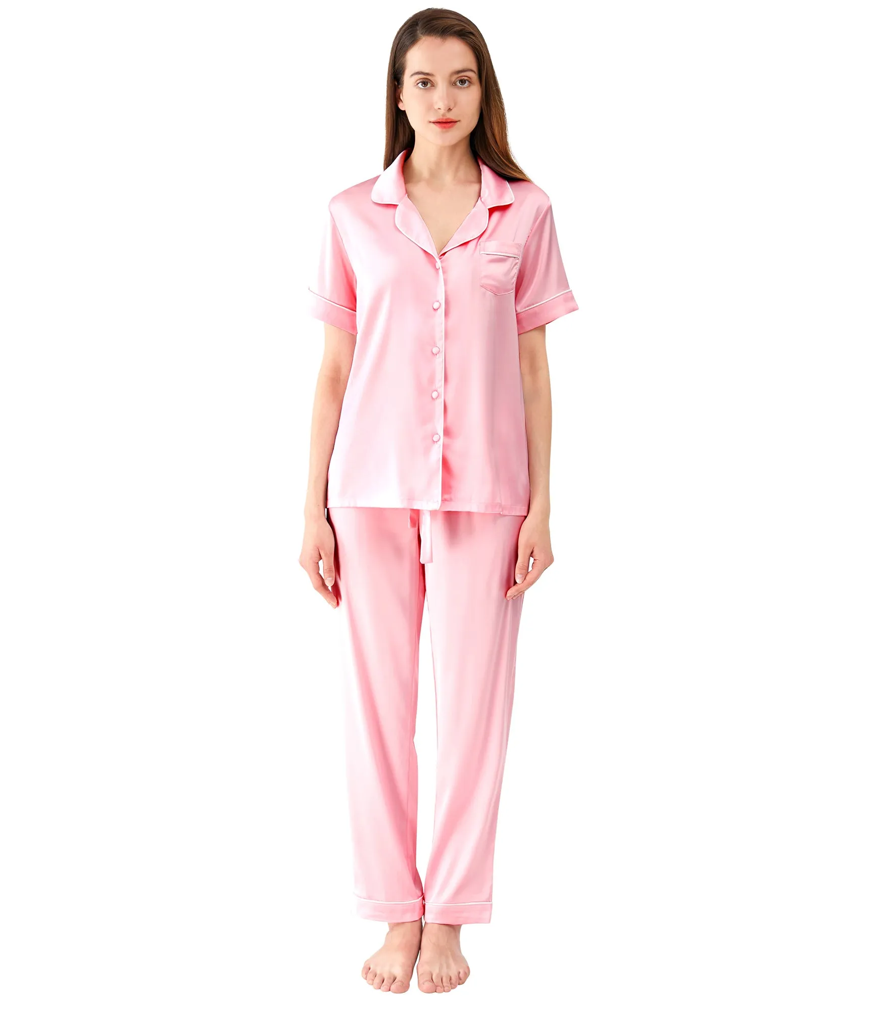 WiWi Womens Satin Pajamas Set Button Down Sleepwear