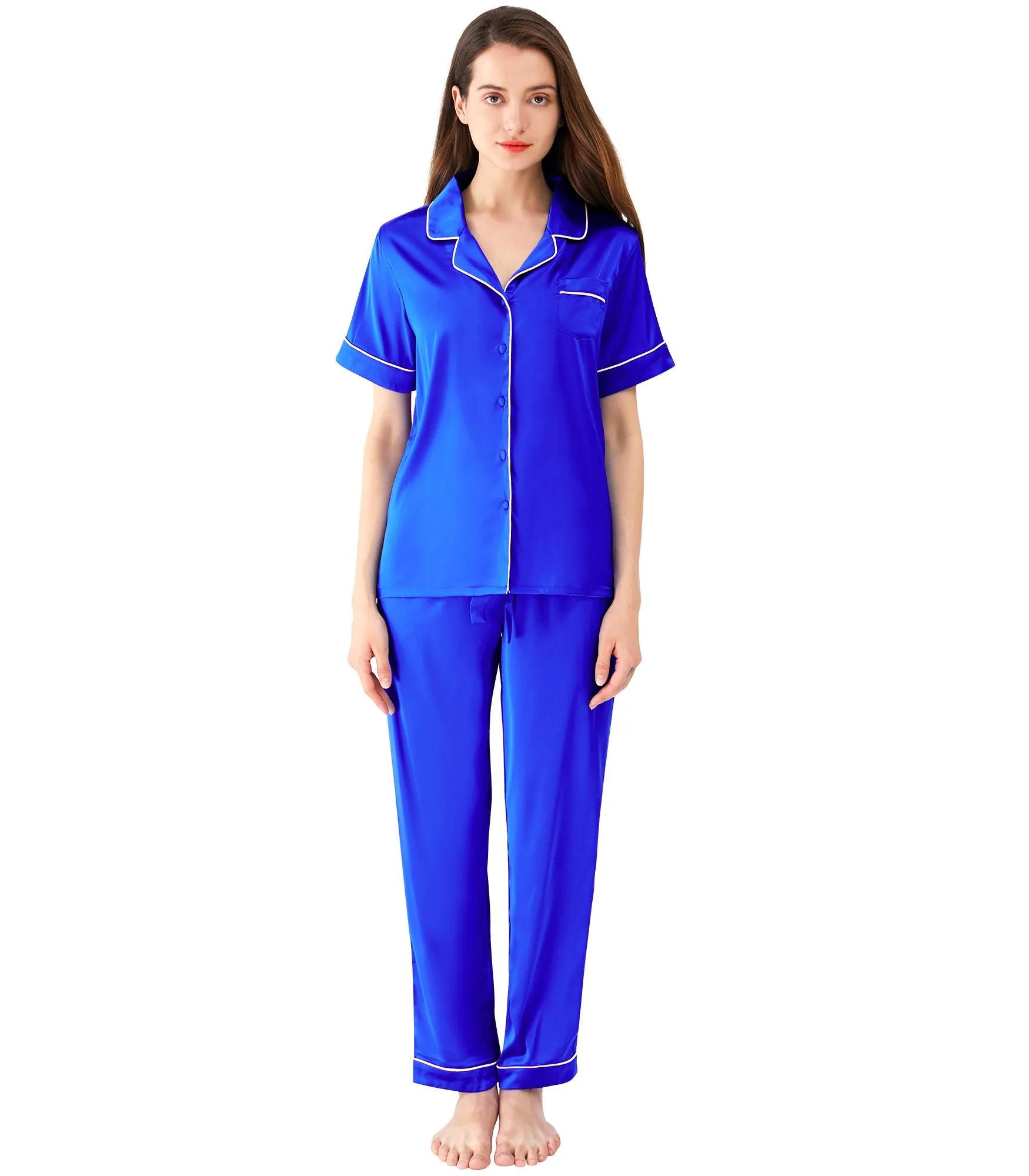 WiWi Womens Satin Pajamas Set Button Down Sleepwear