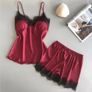 Women Satin Babydoll Lace Sexy Lingerie