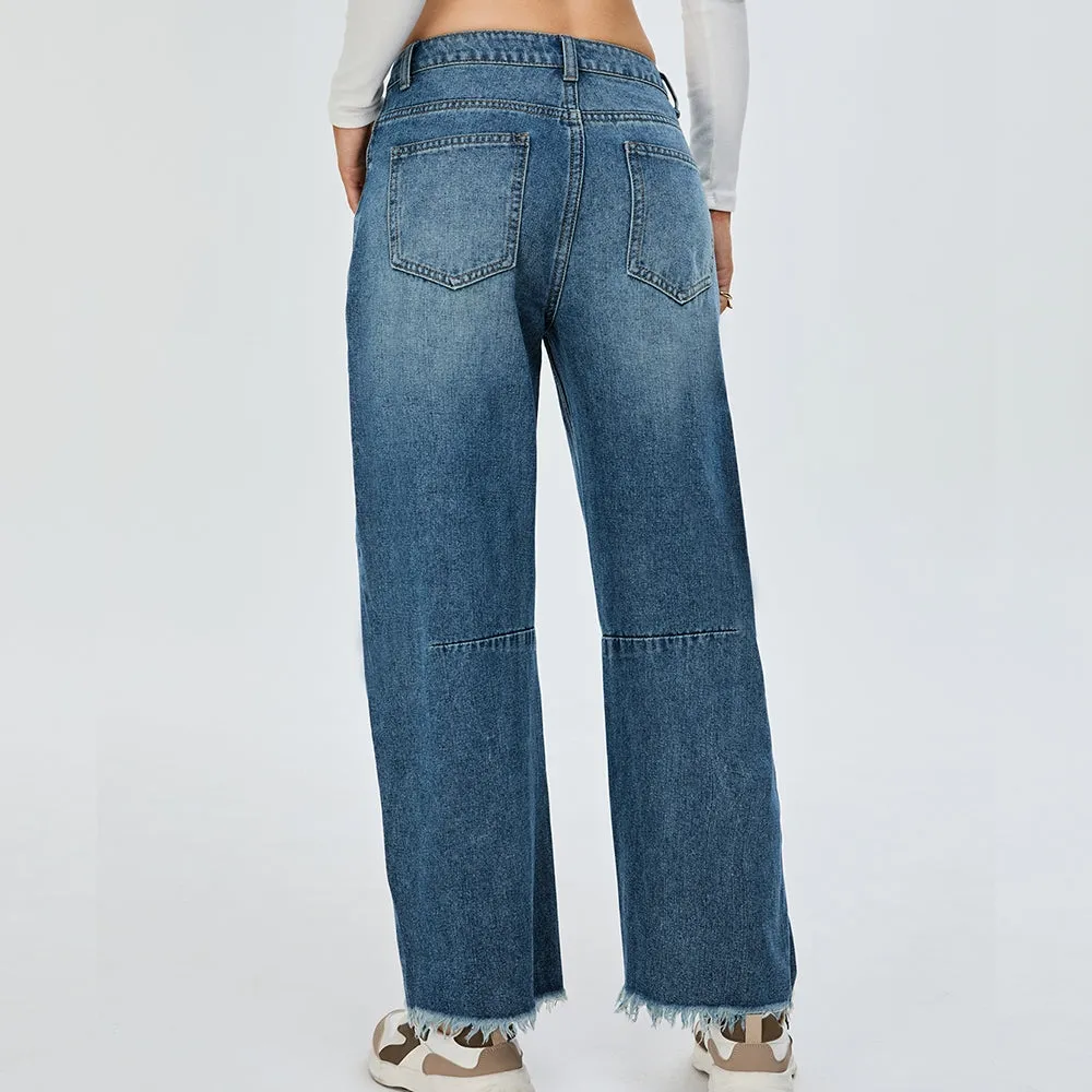Women Western Cowboy Style Graphic Baggy Straight Leg Jean