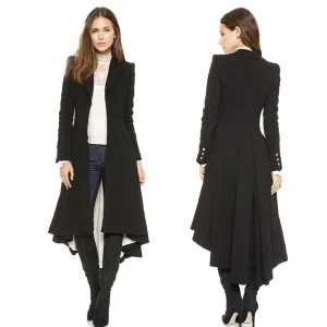 Woolen Overcoat Women fashion long black trench british style tuxedo coats