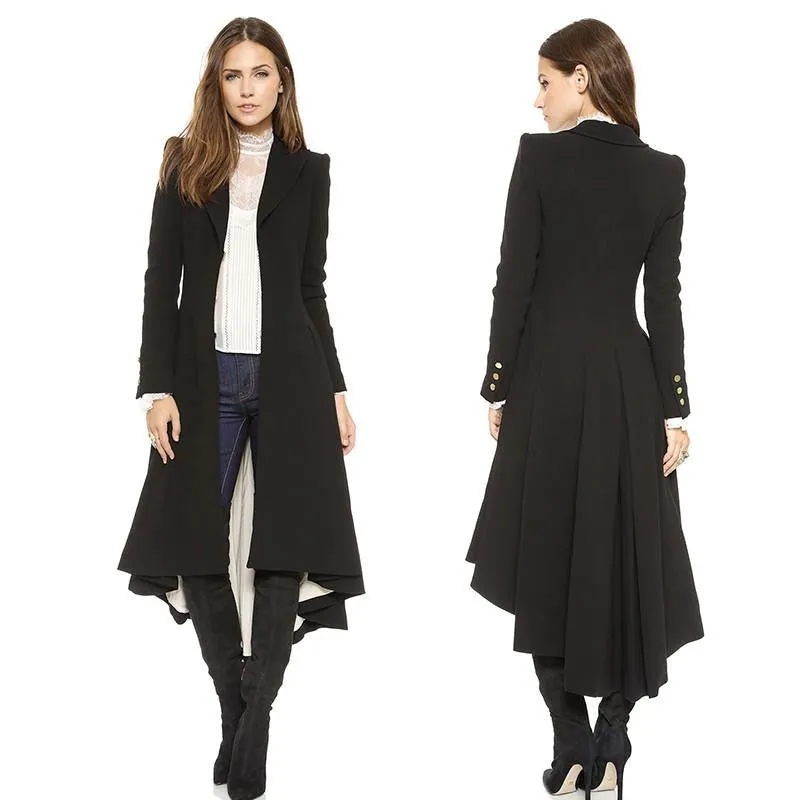 Woolen Overcoat Women fashion long black trench british style tuxedo coats