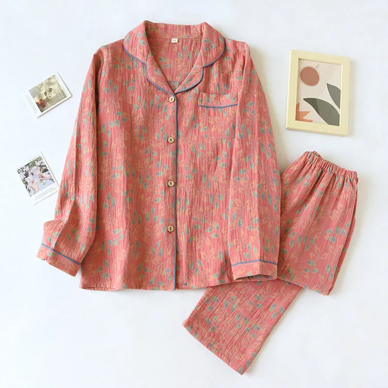 Yarn-dyed Double-layer Jacquard Feather Pajamas Suit Women