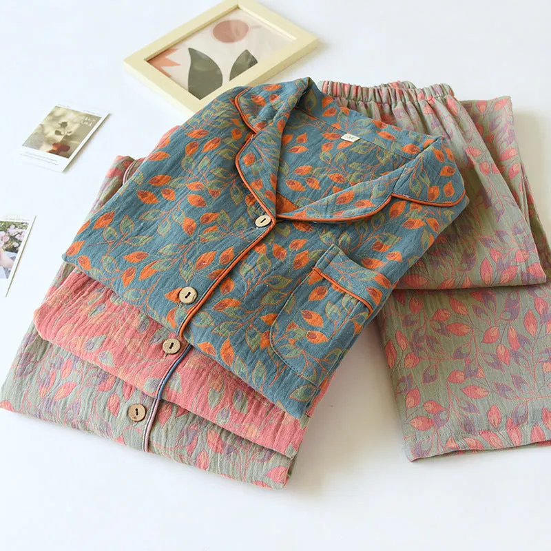 Yarn-dyed Double-layer Jacquard Feather Pajamas Suit Women
