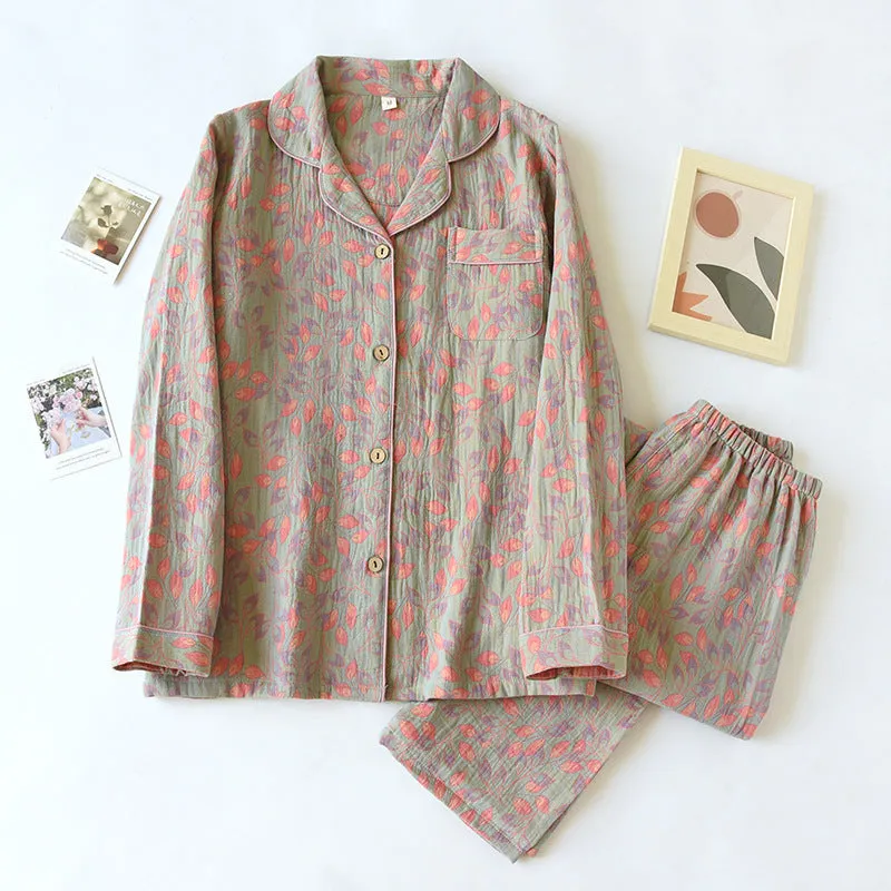 Yarn-dyed Double-layer Jacquard Feather Pajamas Suit Women
