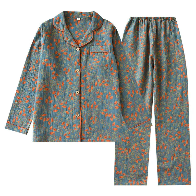 Yarn-dyed Double-layer Jacquard Feather Pajamas Suit Women