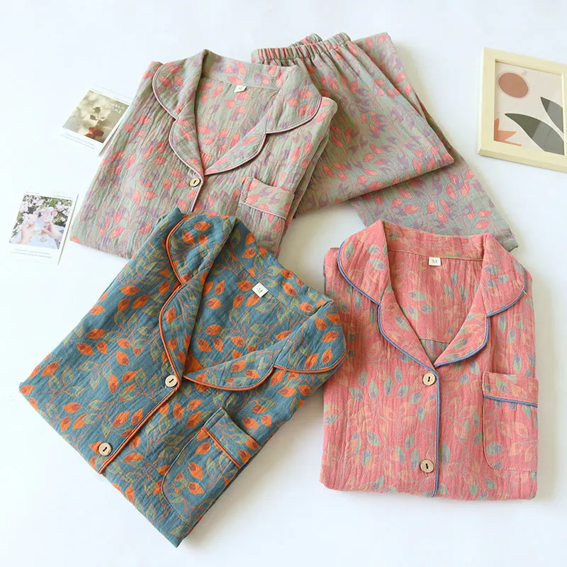 Yarn-dyed Double-layer Jacquard Feather Pajamas Suit Women