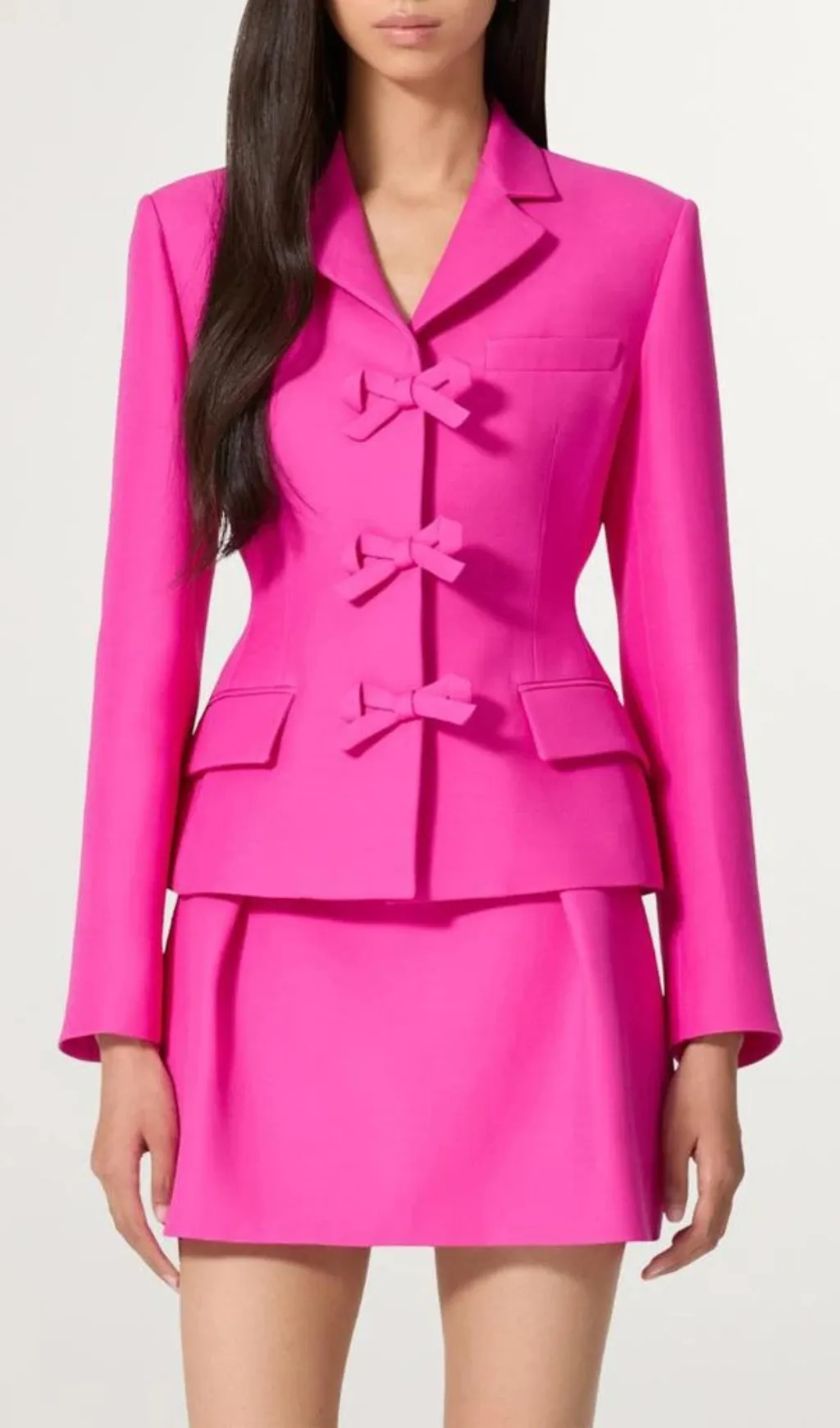 YURI BOW DETAIL CREPE COUTURE BLAZER IN PINK